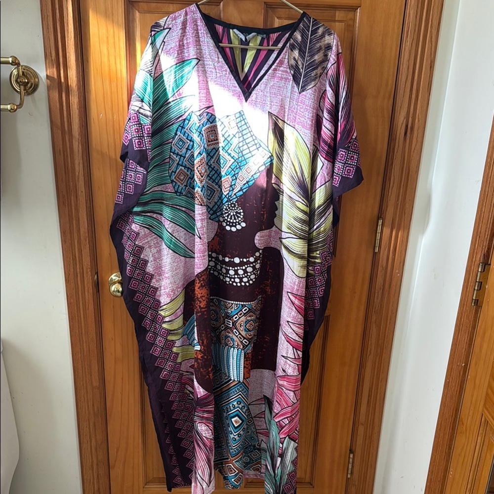 Multicolor Patterned Kaftan Dress